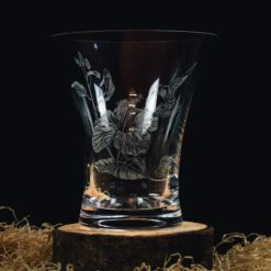🌺 Vase en verre gravé – Fleur et colibri
