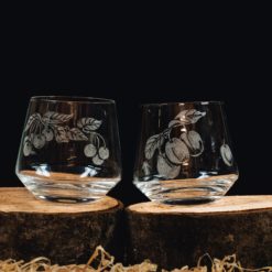 🍑 Lot de 4 verres à whisky gravés – Motif prunes et cerises